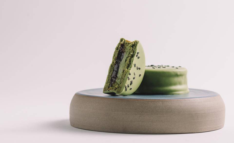 A matcha and cherry alfajor from Chef Luis Robledo