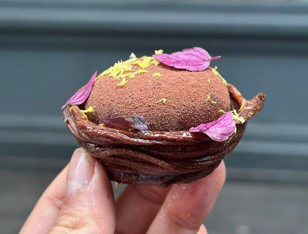  fleur de cao, kalamata praline and marcona croissant tart